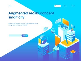 augmented reality concept. smart city technology. landing page template. 3d vector isometric illustration.