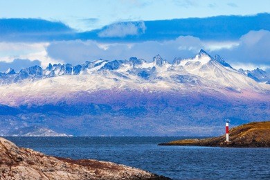 les eclaireurs lighthouse is located near the ushuaia city in tierra del fuego in argentina.