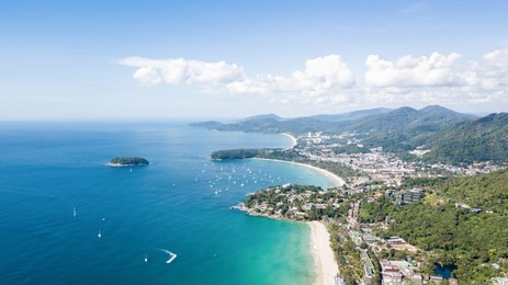 panorama phuket view point to kata noi beach,kata beach,karon beach at phuket thailand