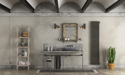bathroom in industrial style with stone washbasin - 3d rendering