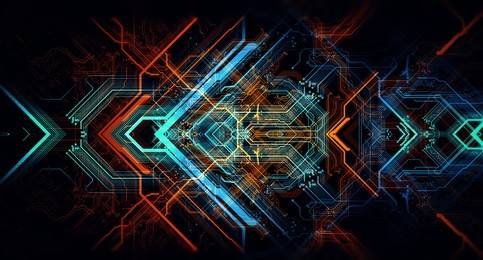 abstract technological background made of different element printed circuit board. depth of field effect and bokeh can be used as digital dynamic wallpaper. 3d rendering/printed circuit board 