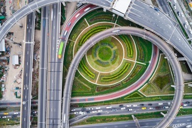 aerial view overpass traffic with car move transport background