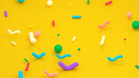 3d rendering picture of colorful geometric toys on the floor.