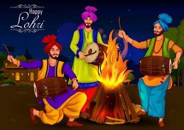 happy lohri punjabi religious holiday background for harvesting festival of india in vector