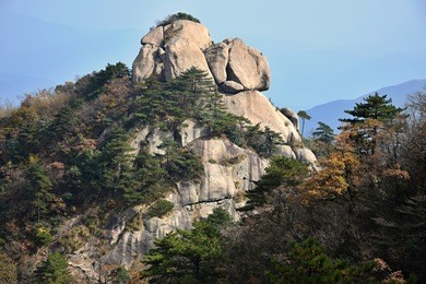 peculiarly-shaped granite peaks at mount jiuhua, nine glorious mountains, one of the four sacred mountains of chinese buddhism locaated in qingyang county in anhui province in china.  