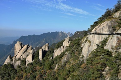 
a sideway high in mount jiuhua, nine glorious mountains, one of the four sacred mountains of chinese buddhism located in qingyang county in anhui province in china.  
