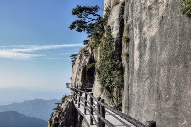 
a sideway high in mount jiuhua, nine glorious mountains, one of the four sacred mountains of chinese buddhism located in qingyang county in anhui province in china.  
