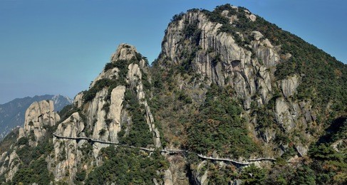a sideway high in mount jiuhua, nine glorious mountains, one of the four sacred mountains of chinese buddhism located in qingyang county in anhui province in china.  