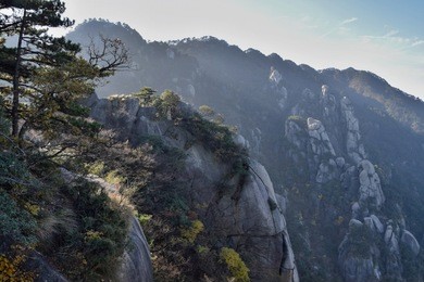 top of the hills at mount jiuhua, nine glorious mountains, one of the four sacred mountains of chinese buddhism located in qingyang county in anhui province in china.  
