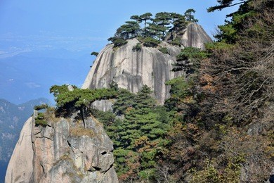 top of the hills at mount jiuhua, nine glorious mountains, one of the four sacred mountains of chinese buddhism located in qingyang county in anhui province in china.  