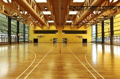 public school, interior wide gym