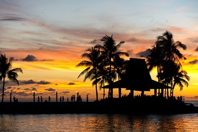 beautiful sunset in tanjung aru kota kinabalu beach in sabah borneo malaysia.