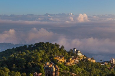 sunrise in nagarkot in the kathmandu valley. the edge of the valley from where is the best view of the himalaya.