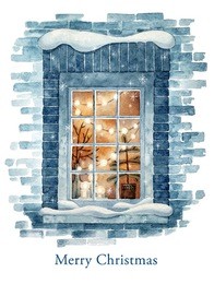 christmas winter window. watercolor illustration.