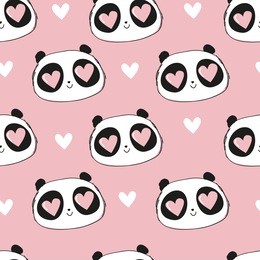 postcard valentine days, panda and heart vector seamless pattern