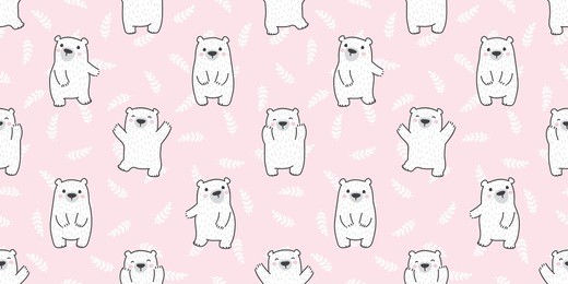 bear teddy polar bear in the forest leaf plant doodle vector seamless pattern wallpaper