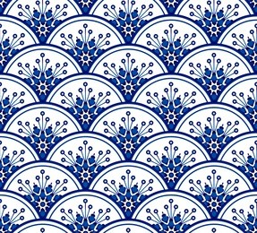 porcelain seamless pattern vector, floral ornament on watercolor blue and white ceramic painting design, beautiful chinese background