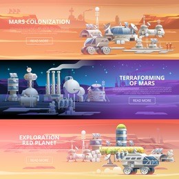 mars colonization terraforming exploration red planet vector web banners