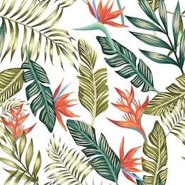 seamless vector pattern of tropical palm leaves and flowers. fashion nature floral beach wallpaper on a white background