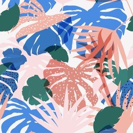 vector seamless beautiful artistic colorful silhouette tropical pattern with exotic forest. multicolor leaves original stylish floral background print, bright flower on light grey.
