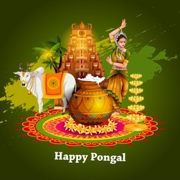 easy to edit vector illustration of happy pongal festival of tamil nadu india background
