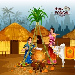 easy to edit vector illustration of happy pongal festival of tamil nadu india background