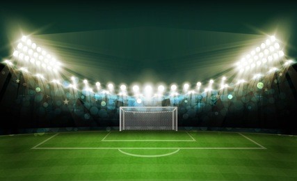 football arena field with bright stadium lights vector design. vector illumination