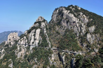 
a sideway high in mount jiuhua, nine glorious mountains, one of the four sacred mountains of chinese buddhism located in qingyang county in anhui province in china.  
