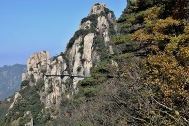 
a sideway high in mount jiuhua, nine glorious mountains, one of the four sacred mountains of chinese buddhism located in qingyang county in anhui province in china.  
