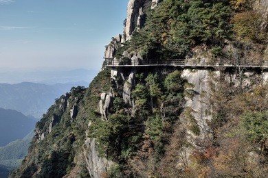 
a sideway high in mount jiuhua, nine glorious mountains, one of the four sacred mountains of chinese buddhism located in qingyang county in anhui province in china.  
