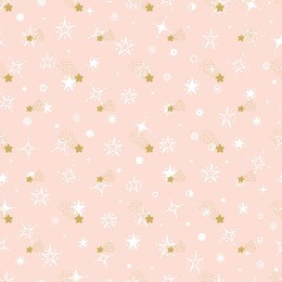 vector holiday or birthday seamless pattern. hand drawn doodle stars. starry sky background. golden pink festive background. meteor shower. falling stars. meteorites and comets