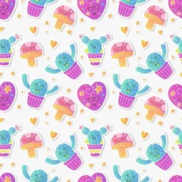 vector seamless pattern with patch in doodle style design. kawaii doodle characters. isolated illustrations - great for wallpaper, wrapping paper, web page design.