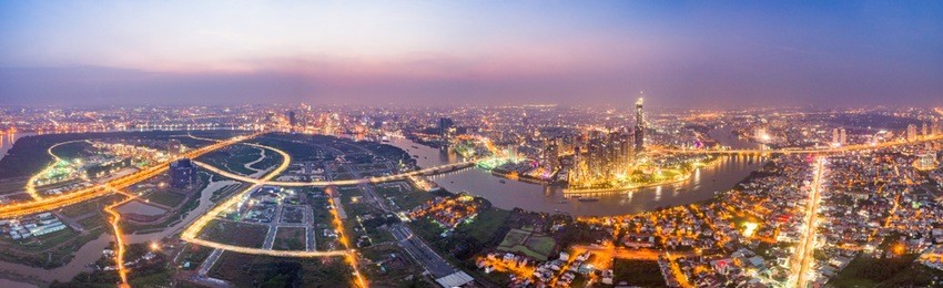 royalty high quality free stock image aerial view of ho chi minh city, vietnam. beauty skyscrapers along river light smooth down urban development in ho chi minh city, vietnam. 