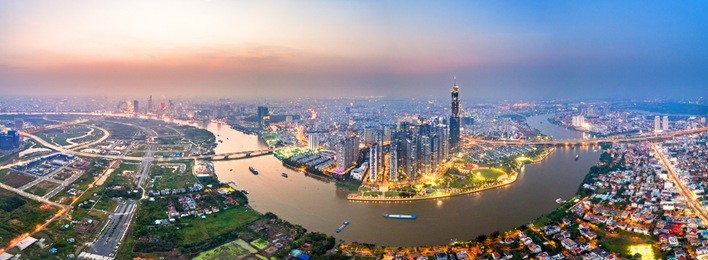 royalty high quality free stock image aerial view of ho chi minh city, vietnam. beauty skyscrapers along river light smooth down urban development in ho chi minh city, vietnam. 