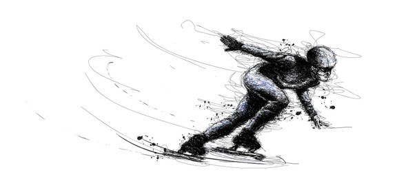 vector illustration background in scribble of xxiii style winter games. olympic speedskater athlete speed skating ice arena from scribble silhouette
