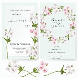 save the date card, wedding invitation, greeting card with beautiful flowers and letters "save the date", "the wedding of". vector eps10