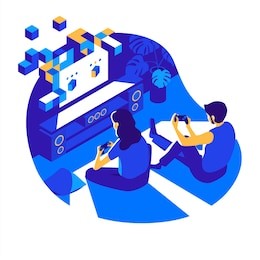 a man and a woman sitting on the floor play a video game on the game console in the darkroom at night. vector isometric illustration.