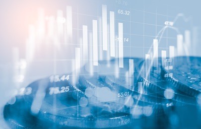 stock market or forex trading graph and candlestick chart suitable for financial investment concept. economy trends background for business idea and all art work design. abstract finance background.