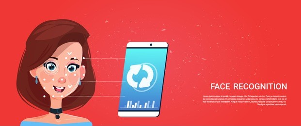 biometric scanning smart phone access technology female user face recognition concept security system flat vector illustration