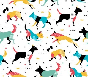 simple modern pattern with dogs in the style of memphis. pattern with geometric shapes of the 80s