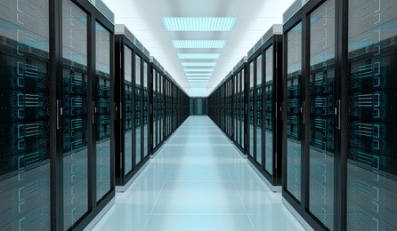 bright server room data center storage interior 3d rendering