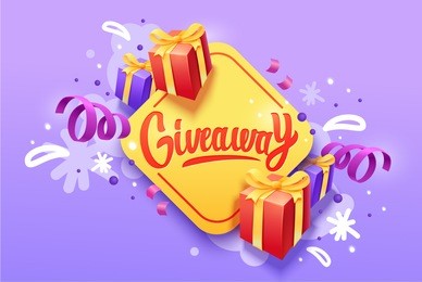 giveaway banner for social media contests and special offer. vector  brush lettering at  violet background. modern calligraphy style.