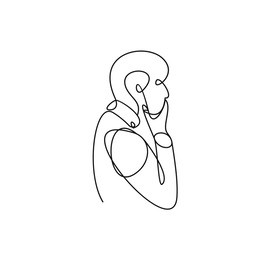 one line art, drawing of a man thinking, decision, vector illustration