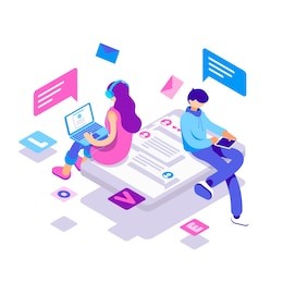 virtual relationships, online dating and social networking concept - teenagers chatting on the internet. vector 3d isometric illustration.