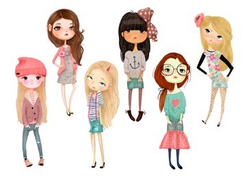 set with cartoon girls