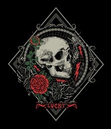 skull and roses graphics work.gothic style tshirt print design