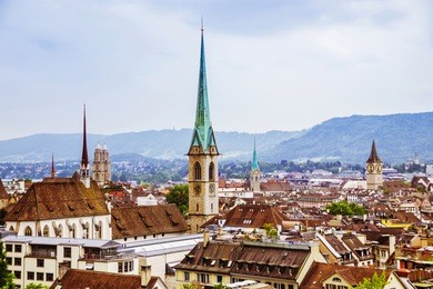view of the historic city center of zurich with with, canton of zurich, switzerland. popular touristic destination in europe