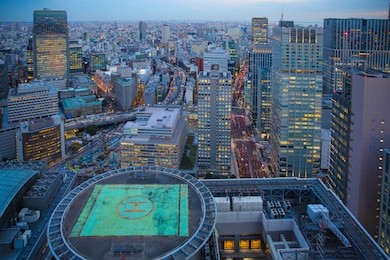 aerial image of the view over shinjuku district in tokyo, japan. 