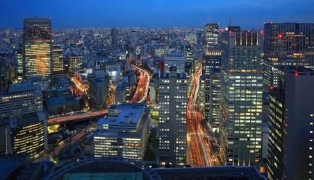 aerial image of the view over shinjuku district in tokyo, japan. 