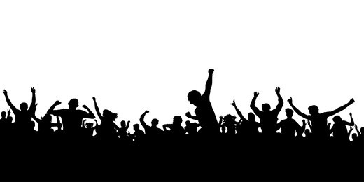 hands up fans. crowd of people silhouette. sports banner